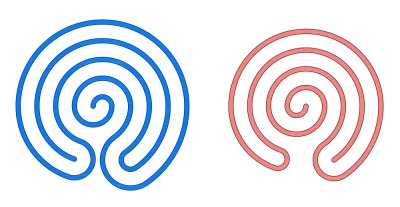 Blue and red spirals